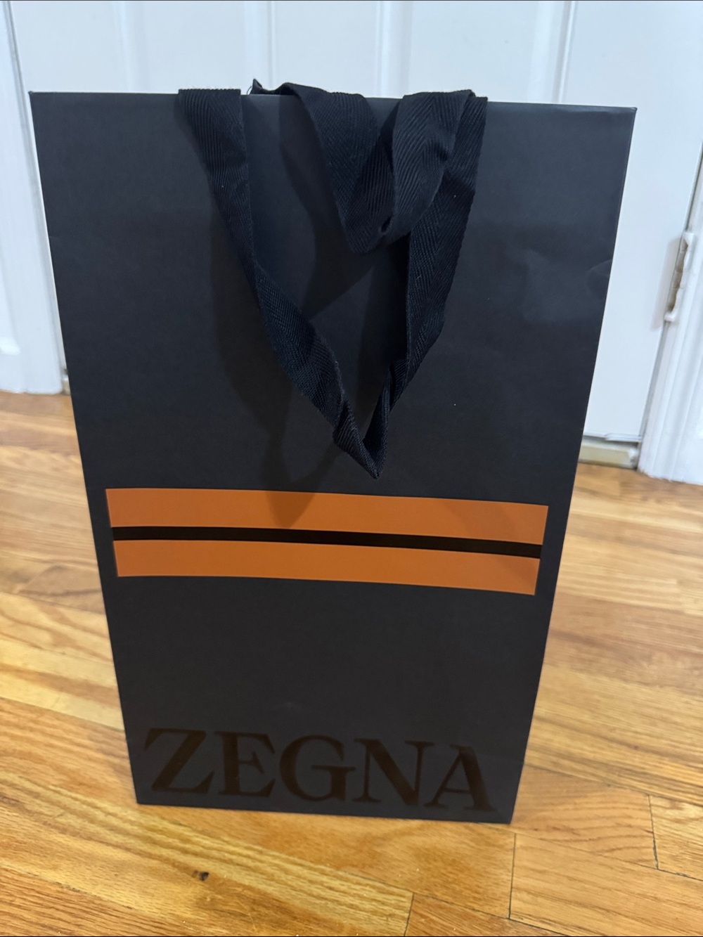 Zegna Black and Tan Men’s Gift Bag with Ribbon Handles